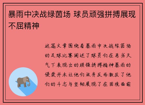 暴雨中决战绿茵场 球员顽强拼搏展现不屈精神