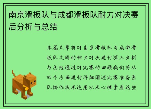 南京滑板队与成都滑板队耐力对决赛后分析与总结