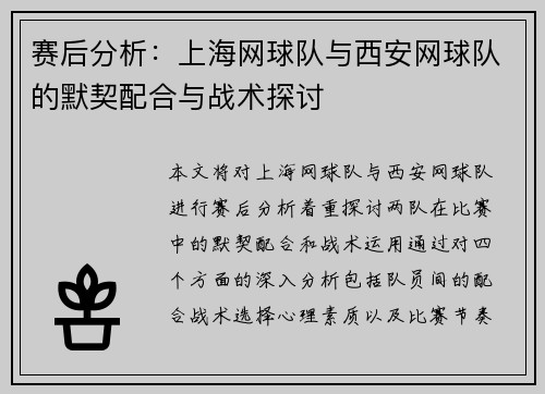 赛后分析：上海网球队与西安网球队的默契配合与战术探讨